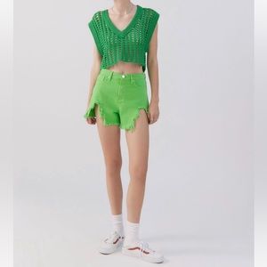 NWT UO BDG Chewed A-Line Denim Short Bright Green Sz 27